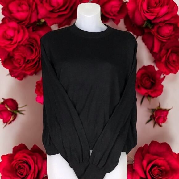 BP Black Sweater Long Sleeve Size Medium Crew Neck Lightweight Crop Length - Picture 2 of 11